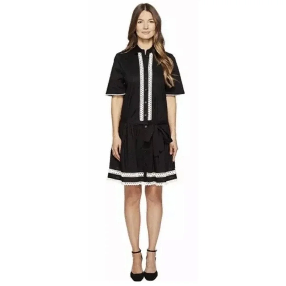 Kate Spade Broome Street Lace Inset Black Drop Waist Shirt Dress XL New‎ Defaced